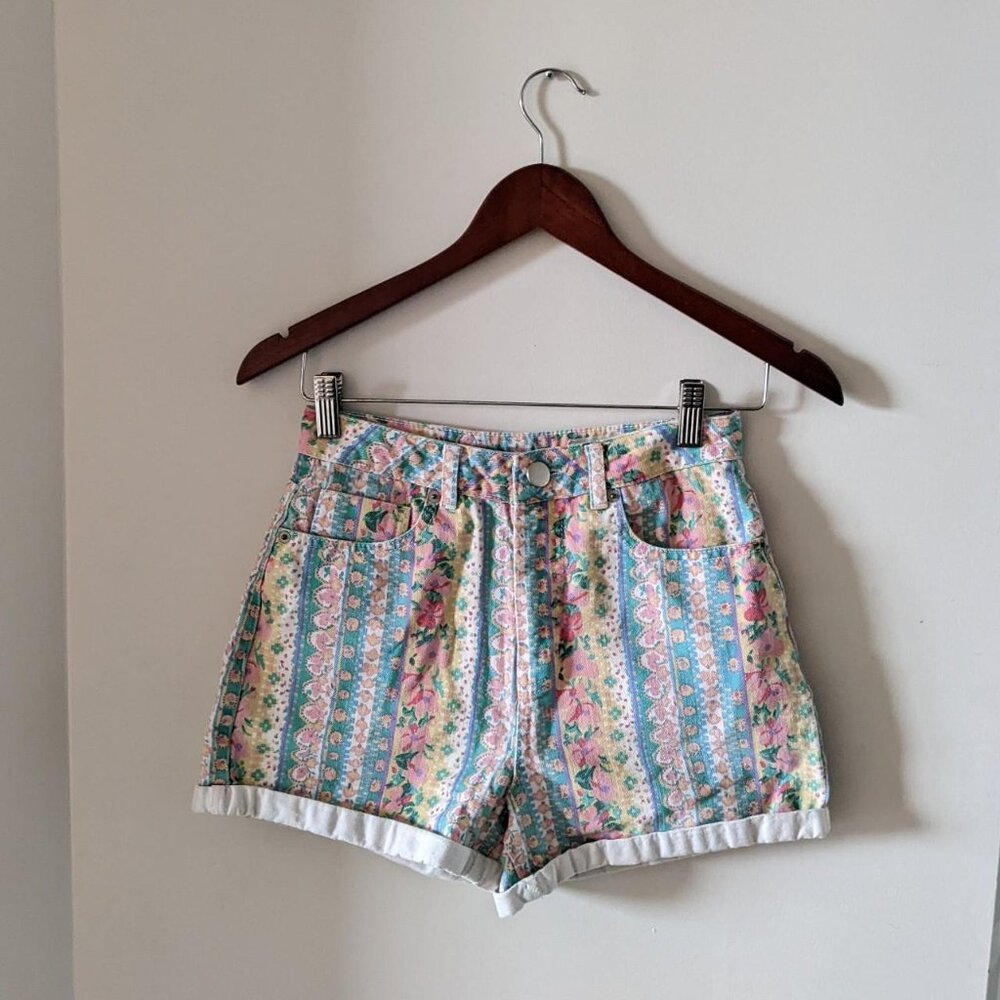 Asos Floral High-Waisted Denim Shorts